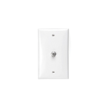 LEVITON Flush Mt Singlegang Wallplate, With 1 F Connector, White 80781-W